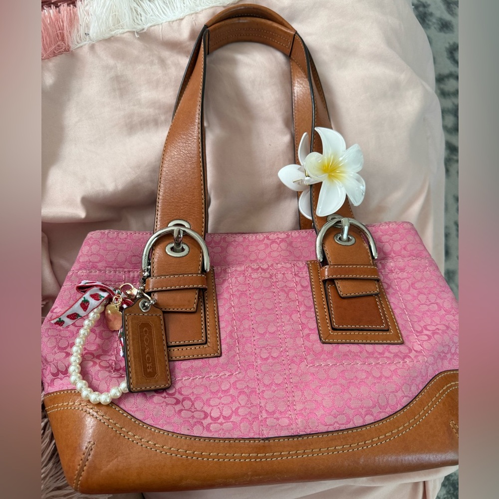 Coach Pink and Tan Shoulder Bag